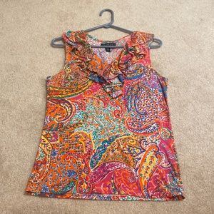 Ralph Lauren multi-color blouse with ruffle neckline